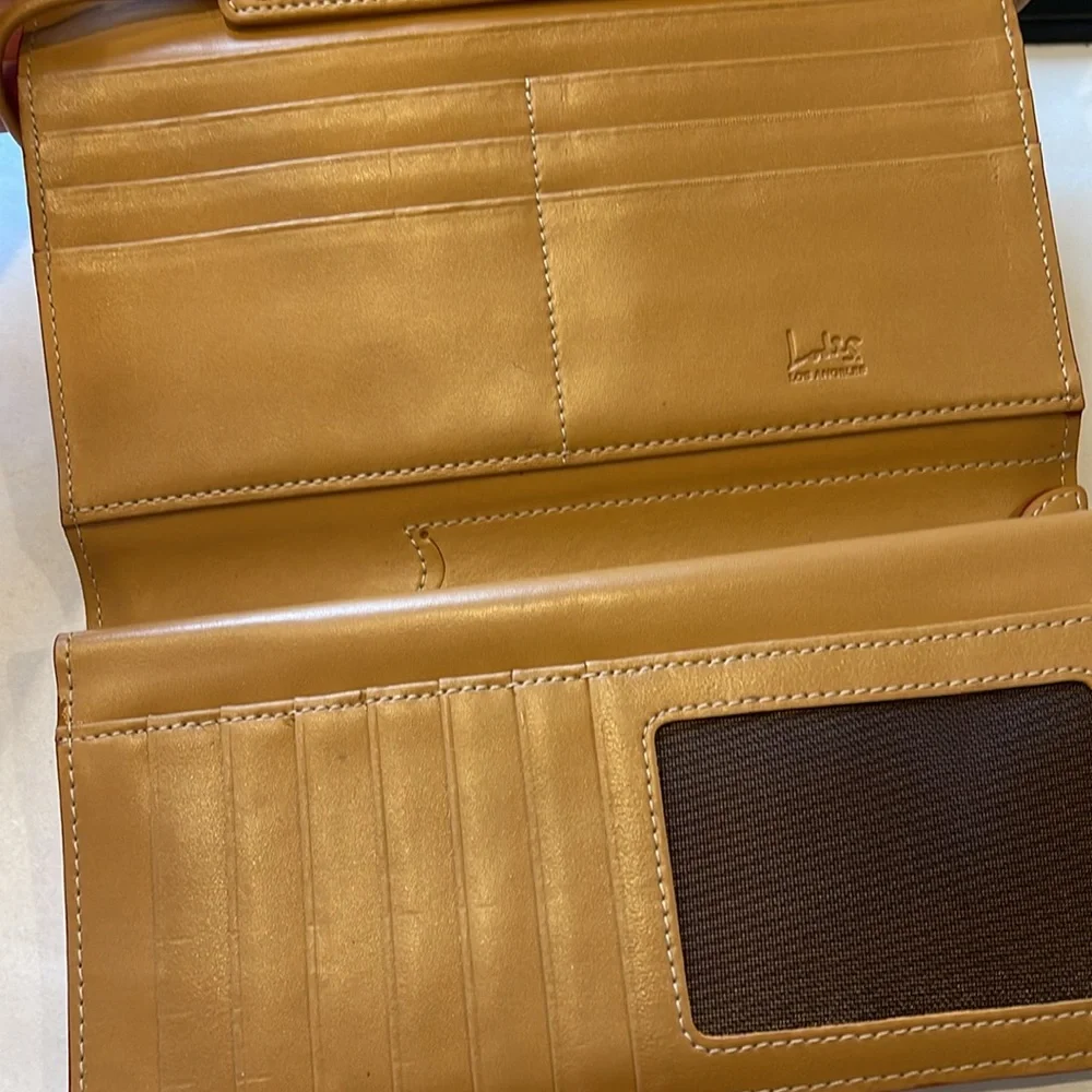 Lodis Audrey Leather Clutch Wallet VTG Tan Crossbody, Fold-Over Flap Checkbook